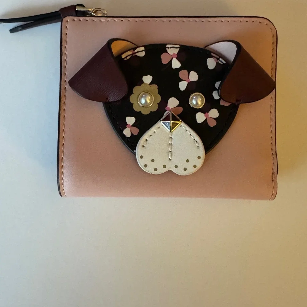 Kate Spade New York Morgan French Pup Bifold Wallet Leather Blush Pink NWT